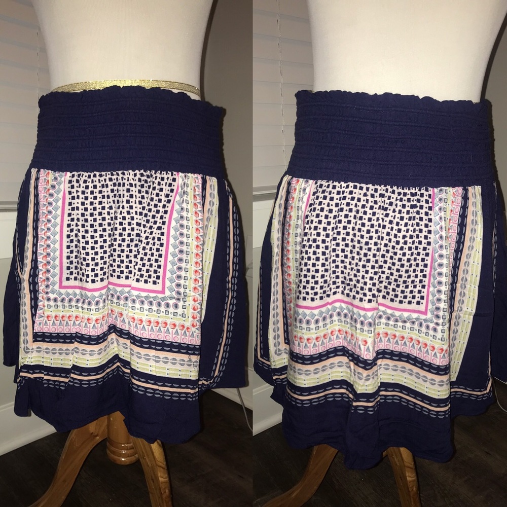 navy pattern skirt anthropologie size M